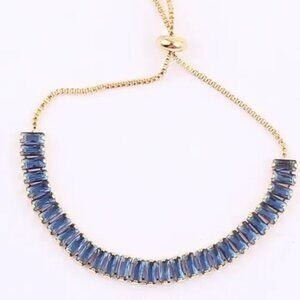 18k ROYAL BLUE GOLD DIPPED CUBIC ZIRCONIA PULL TIE BRACELET